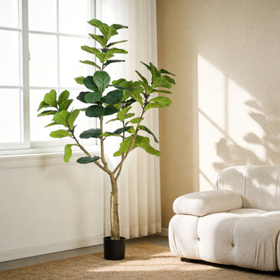 6ft Artificial Fiddle Leaf Fig Tree in Black Pot - Realistic Faux Plant for Home Office Living Room Decor