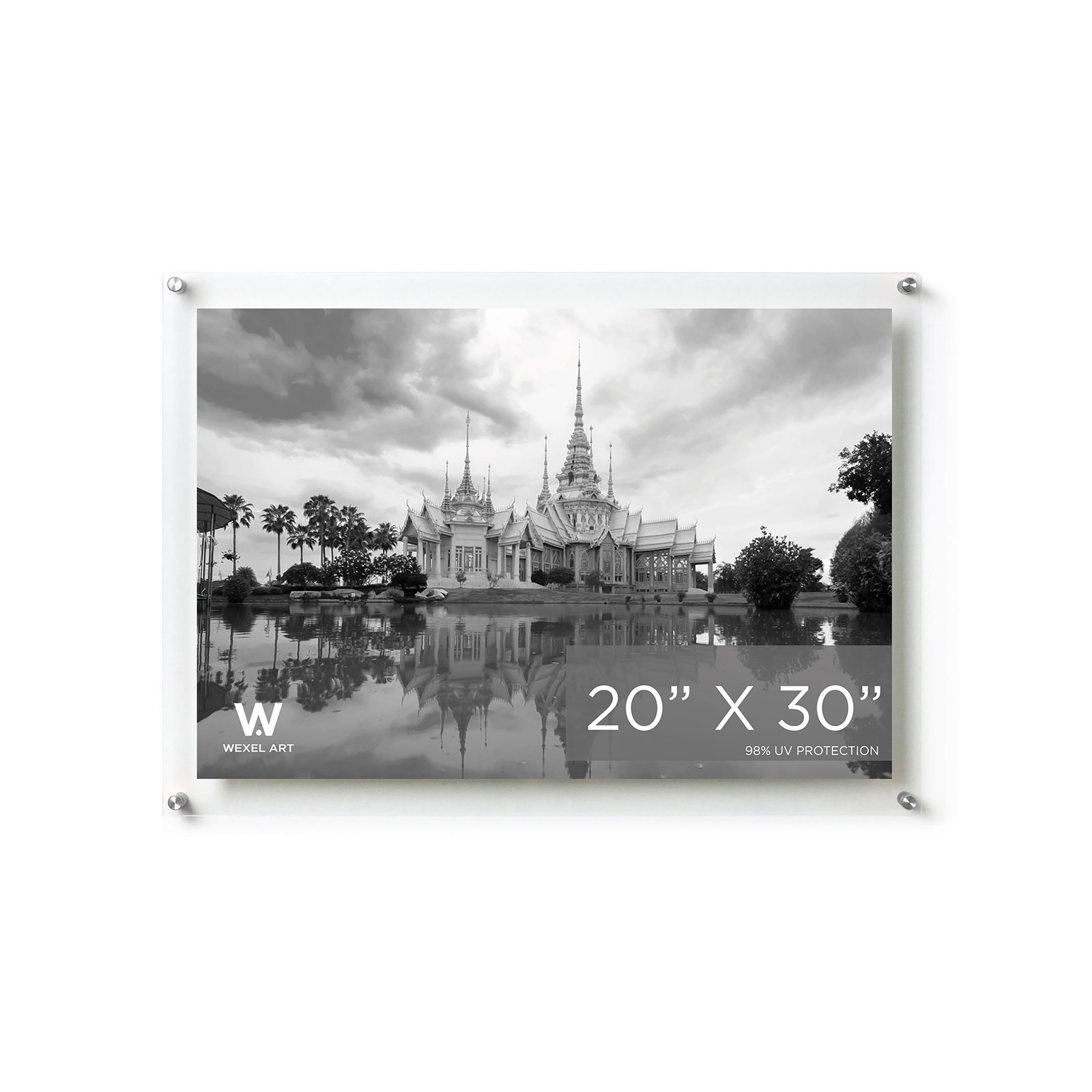 Clear UV-Grade Acrylic Modern Floating Picture Frame, Silver, 20" W x 30" H