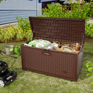 Rattan Wicker Deck Box, 73 Gallon Outdoor Patio Storage Box