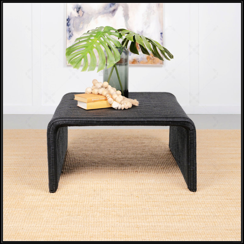 Table basse carrée en rotin noir tissé, Noir