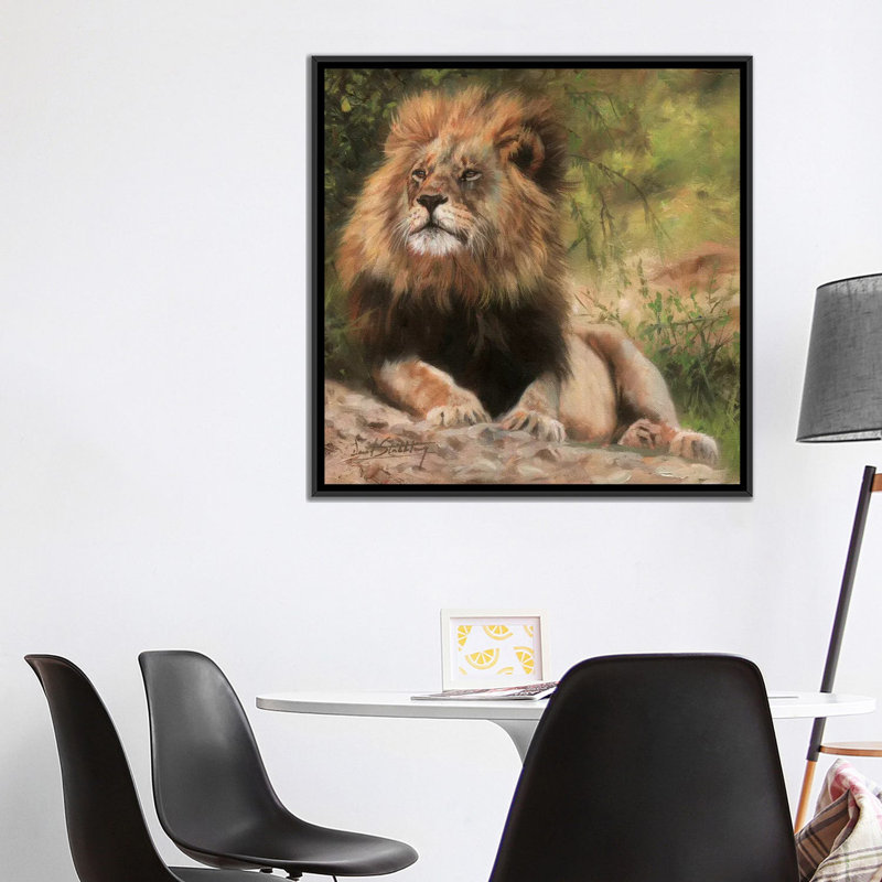 «Lion Laying Down», impression sur toile, H 18 po x l 18 po x P 1,5 po, Toile avec cadre noir, Pas de tapis