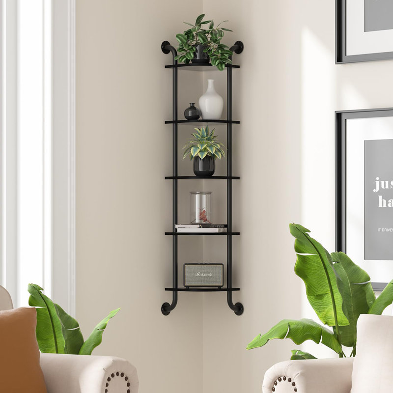 Sturtz 5 Piece Corner Floating Shelf, Black