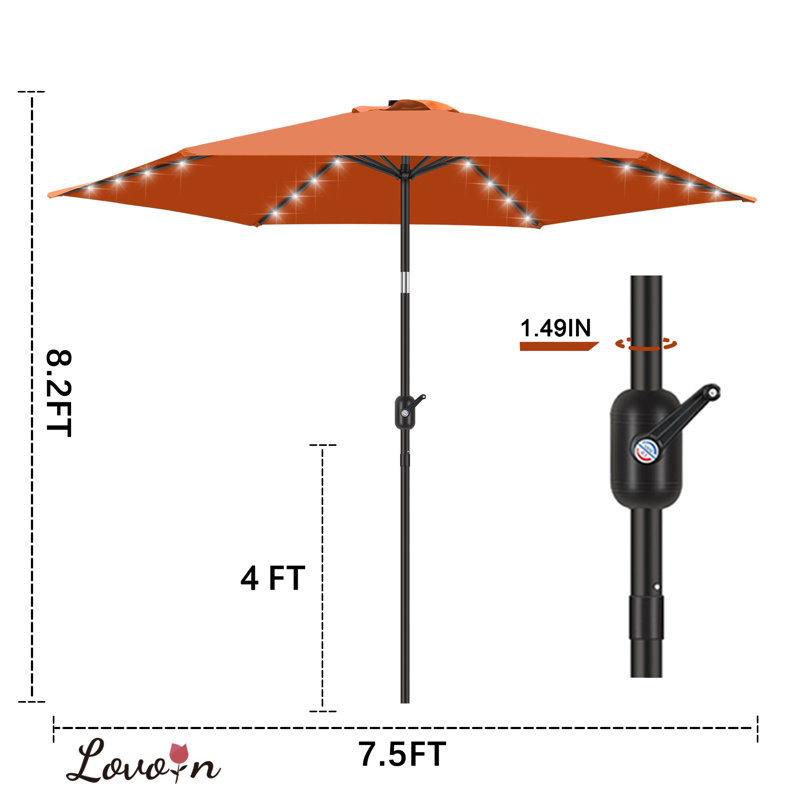 Lighted Market Parasol, Coral Red