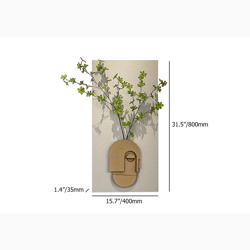 3D Abstract Natural Sandstone Handmade Sculpture With Artificial Plants Wall Decor