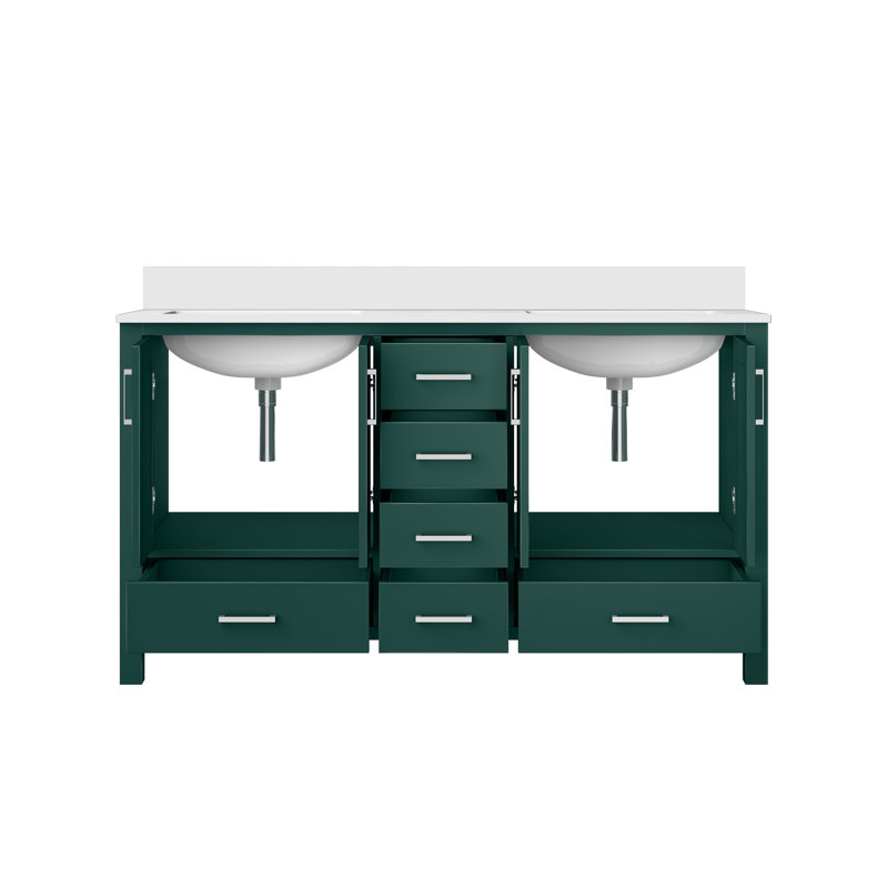 Meuble-lavabo simple Big Sur, Vert, Marbre de culture blanc, 72"