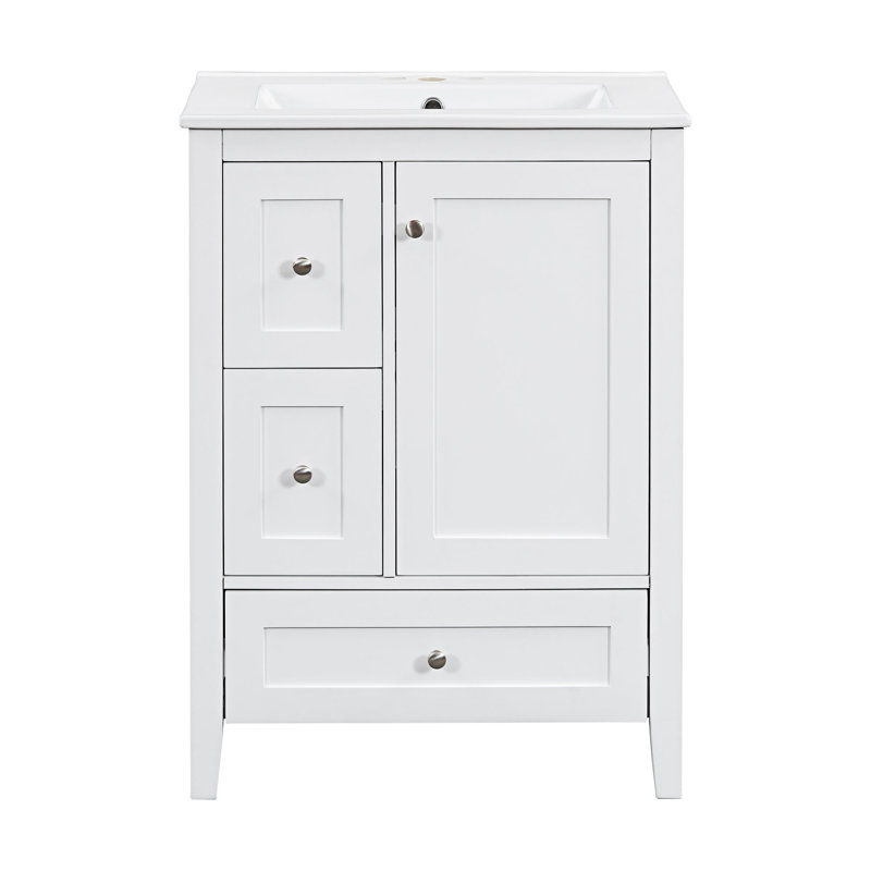 Bathroom Vanity With Sink And Storage, Black, White