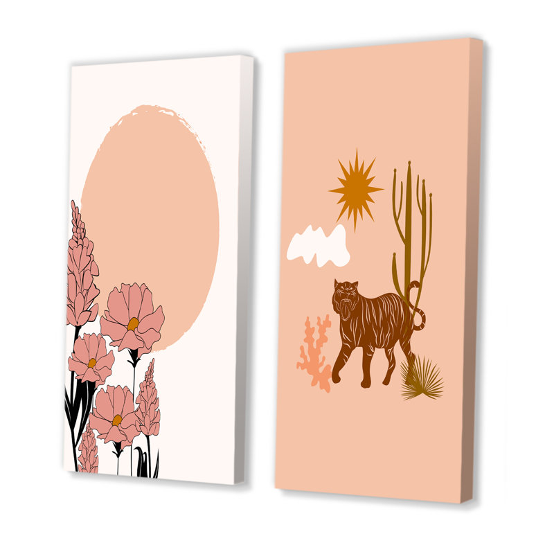«Boho Wild Animal Minimalistic Art Earth Tones II», ensemble de 2 reproductions, H 32 po x l 32 po x P 1 po, Toile tendue