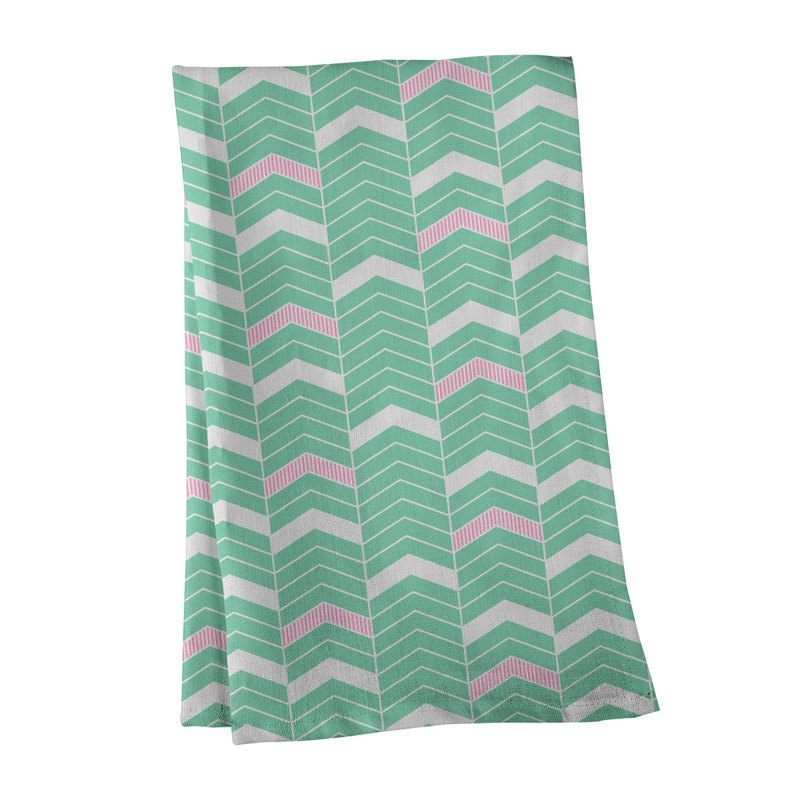 Stephenie Tea Towel Kitchen Towel, Sea Green/Pink, Cotton Twill