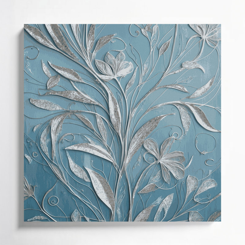 "Abstract Florals 97", art mural sur toile bleue, H 12 po x l 12 po