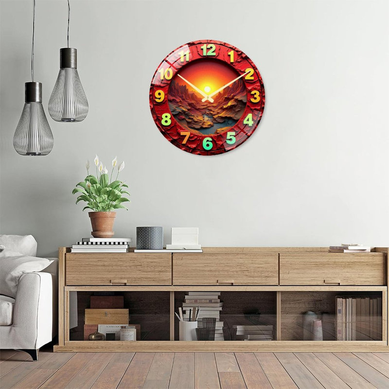 Horloge murale élégante avec art coucher de soleil - Horloge murale moderne 24 po
