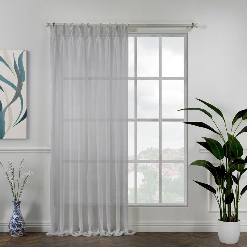 Pinch Pleated Extra Long & Extra Wide Faux Linen Semi Sheer Single Panel, Light Gray, 75" W x 72" L
