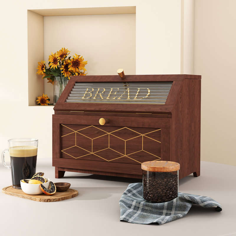 Boîte à pain à motif géométrique - Solution de rangement élégante pour la cuisine, Brun