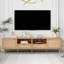 Meuble télé en rotin avec tablettes ouvertes et rangement-133086081