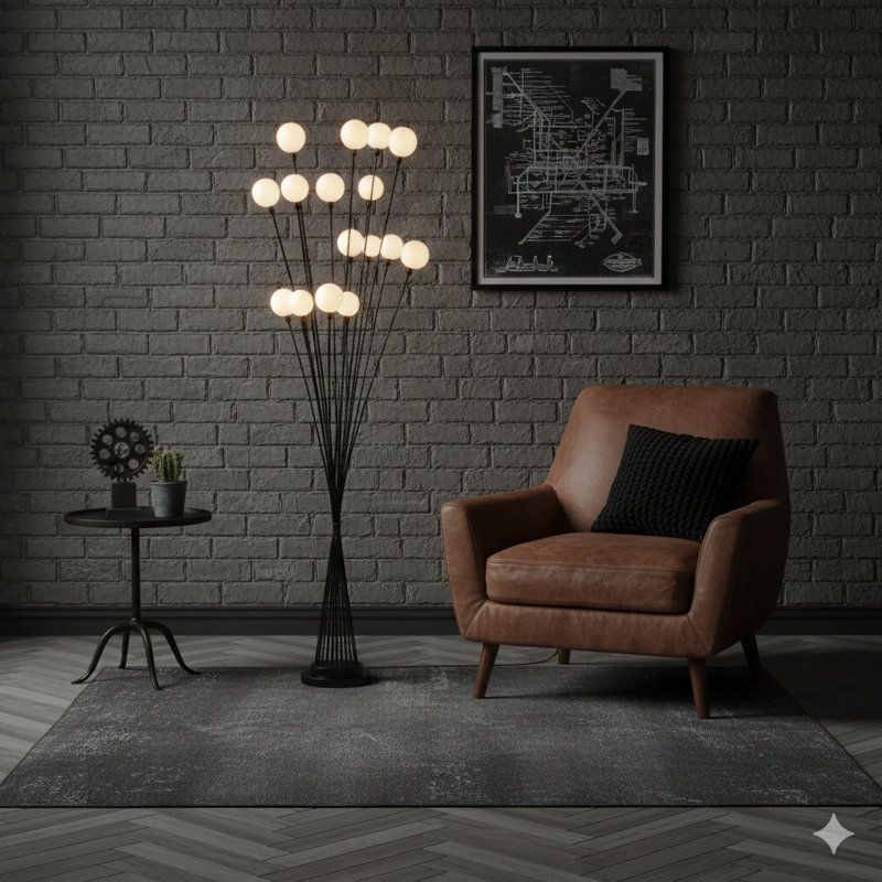 61.5" In 16-Light Acrylic Globe Aluminun Led Chrysanthe Yellow Gold Metal Floor Lamp, Yellow