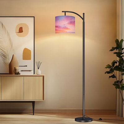 Lampe sur pied à arc avec abat-jour réglable rose ciel, couleurs bleues pastel, coucher de soleil, lampe sur pied, 3 températures de couleur, intensité variable, grand pôle avec interrupteur au pied pour la chambre à coucher
