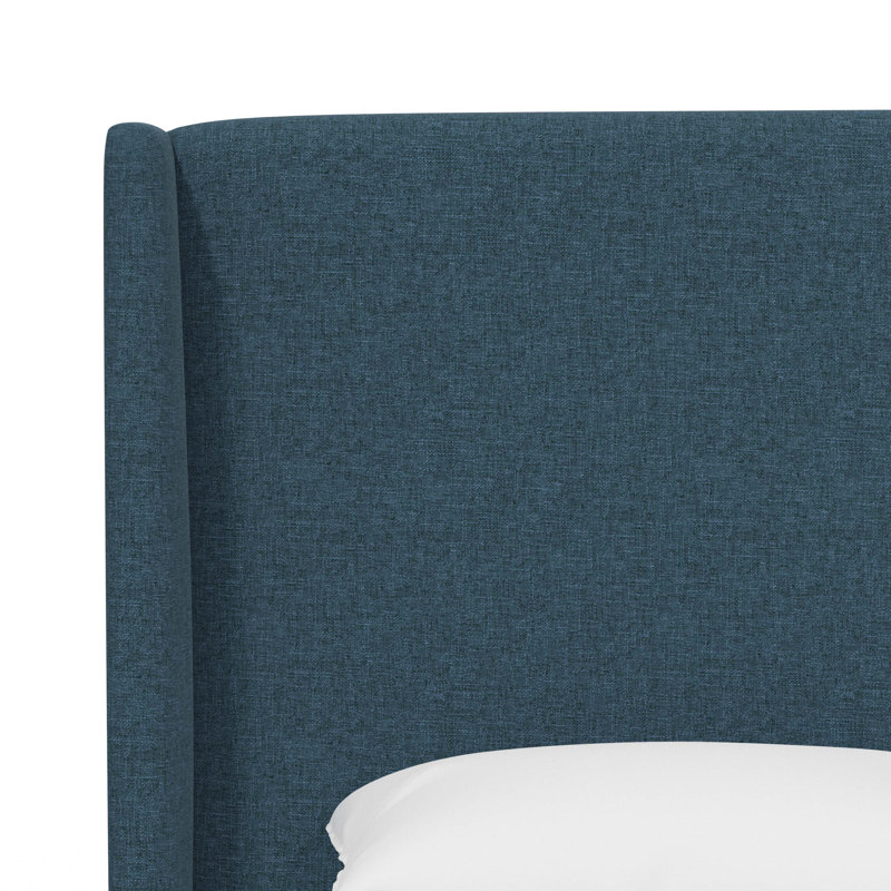 Lit tapissier Tilly, Double, Lin texturé bleu marine Zuma