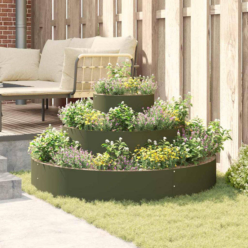 Garden Planter Anthracite 20 Cm Steel, 20cmH x 120cmW x 120cmD, Olive Green