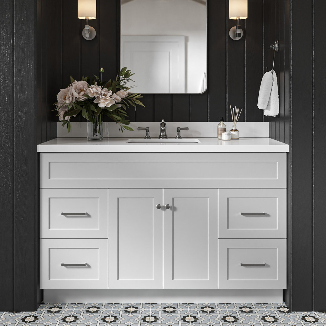 Hamlet 55'' Single Bathroom Vanity with White Quartz Top Red Barrel Studio® Base 