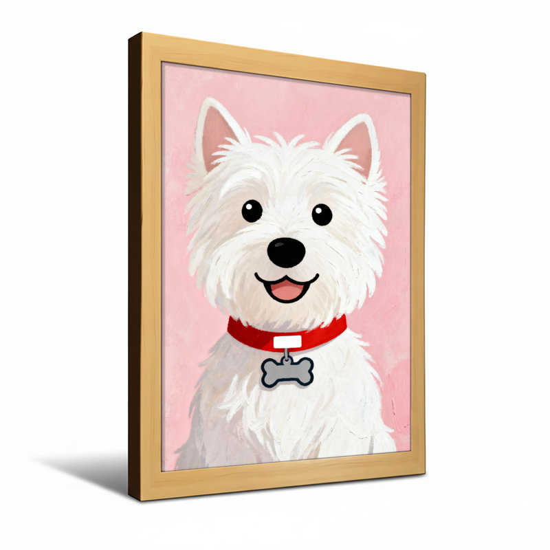 Animaux - chien blanc mignon avec collier rouge et étiquette en os, H 18 po x l 12 po, Toile tendue, Ne s’applique pas