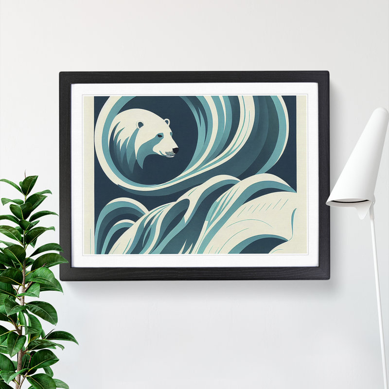 Polar Bear Deco Abstract 1 Piece Single Picture Frame Wall Art, 25cm H x 34cm W x 2cm D, Black
