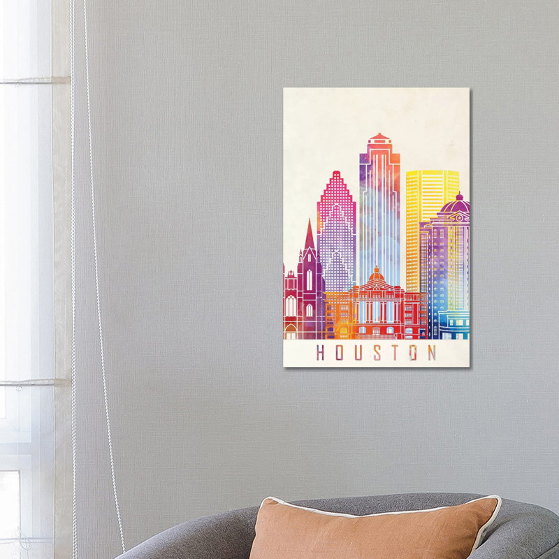Houston Landmarks Watercolour Vertical 1 Piece Wrapped Canvas Painting, 66.04 cm H x 45.72 cm W