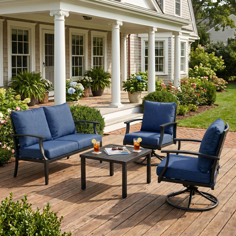 Outdoor Water-resistant Deep Seat Cushion Set, Navy Blue, 25" W x 25" D