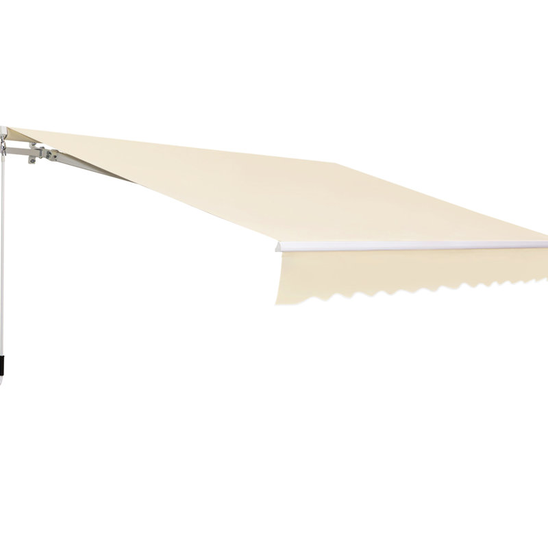 Auvent de patio rétractable auvent 12 pi x 8 pi, manivelle manuelle, tissu 280G / M et eau, structure en aluminium pour terrasse, balcon, cour, abri blanc crème, manivelle, cadre, cour