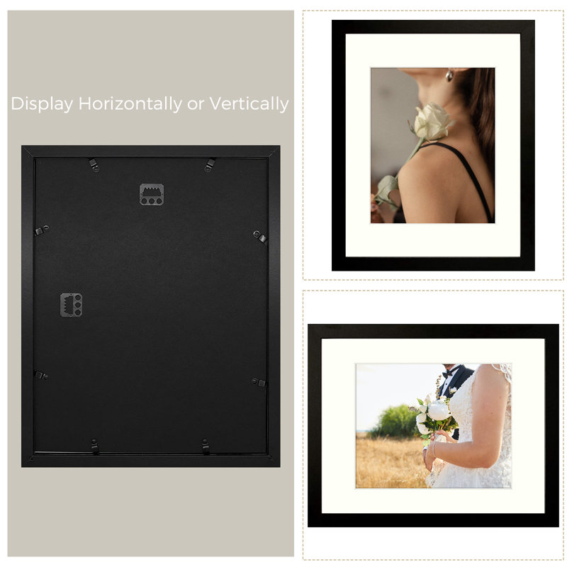 Cadres photos muraux Matte Gallery - Basics by Wayfair ™, Noir, 11 po x 14 po emmêlé à 8 po x 10 po