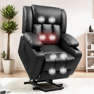 Fauteuil inclinable électrique avec massage et chaleur, fauteuil inclinable électrique en cuir PU avec porte-gobelets et poches latérales pour les personnes âgées et les personnes âgées
