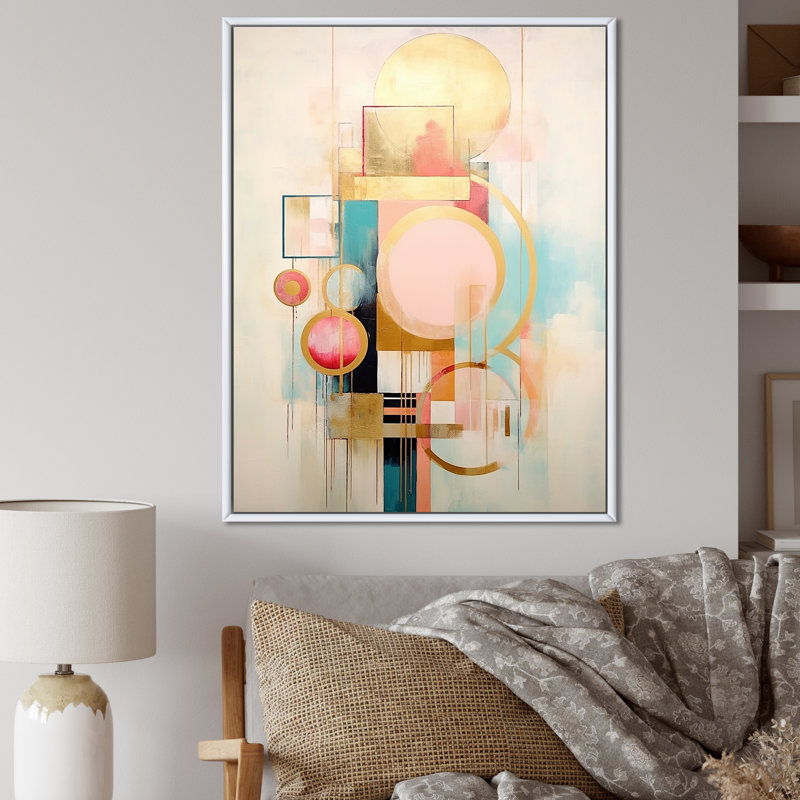 «Pastel Grace», impression sur toile à motif géométrique moderne sur toile or rose, H 32 po x l 16 po x P 1 po