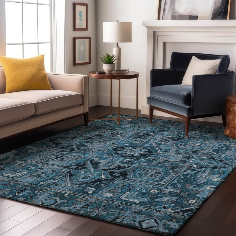 Premium Machine Washable Cerrito AMF570 Blue Rug, Rectangle 8' x 10'