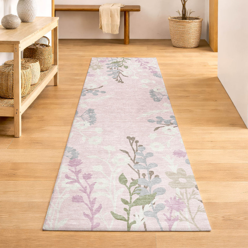 Tapis floral lavable à la machine de qualité supérieure Mayfield AMF2334, Pink, 2'3" x 7'6" Runner
