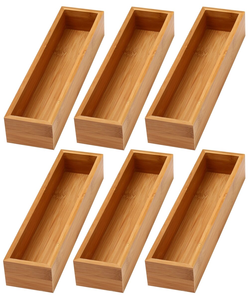 Drawer Organizer Bamboo Storage Box - Kitchen Bathroom Desk Wood Stackable Tray 9X6x2.5Inch Rebrilliant