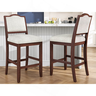 Ensemble de 2 tabourets de bar à hauteur de comptoir - 2 tabourets de bar rustiques avec structure en bois d'hévéa, dossier ergonomique, polyvalent pour îlot de cuisine, salle à manger, cerisier