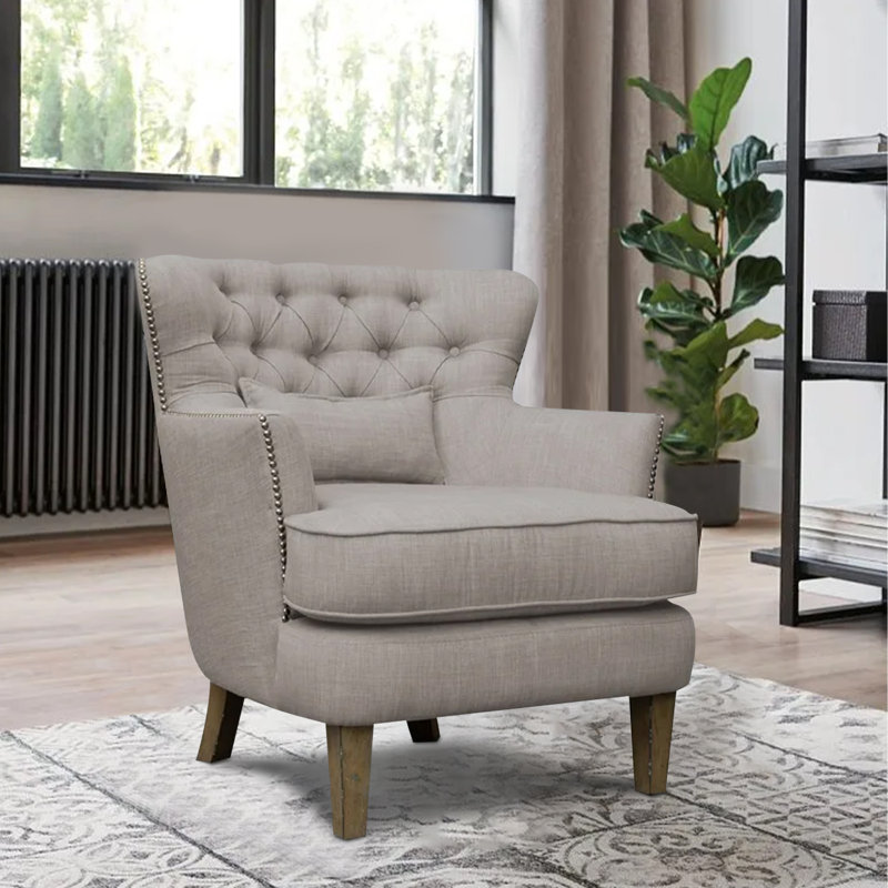 Fauteuil l 32 po capitonné en lin, Gris 100% lin