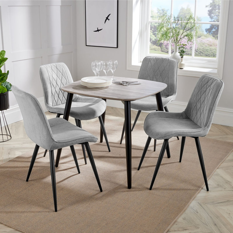 Aspen 5-Piece Casual Dining Set - Square Dining Table & Four Upholstered Diamond Fabric Chairs, Grey Oak, Light Grey