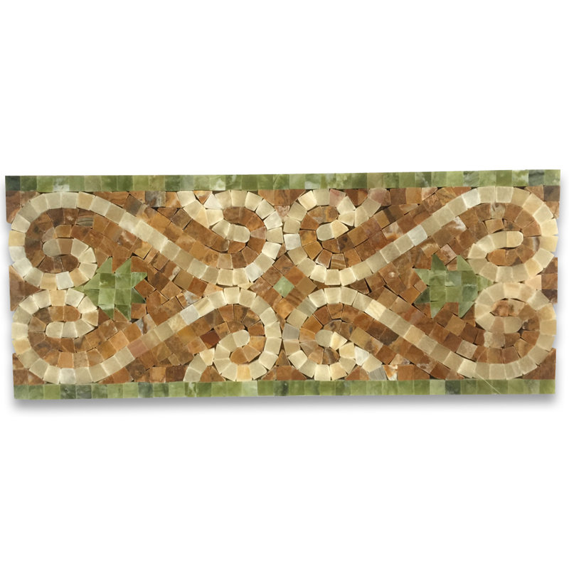 6" x 13" Marble Mosaic Sheet Wall Floor Use Tile, Brown/Yellow/Green