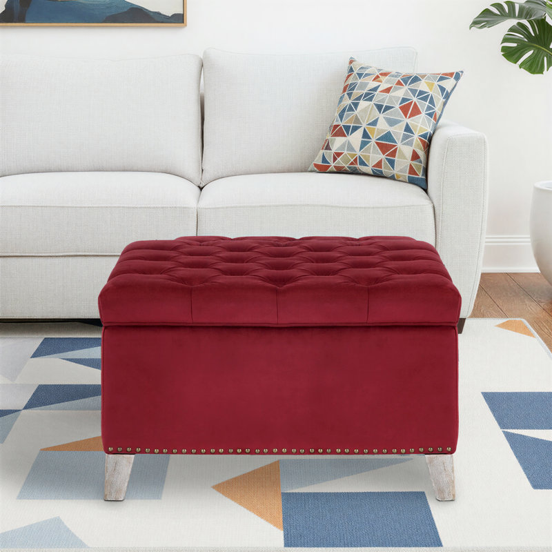 Kirsten Upholstered Ottoman, Red Velvet 