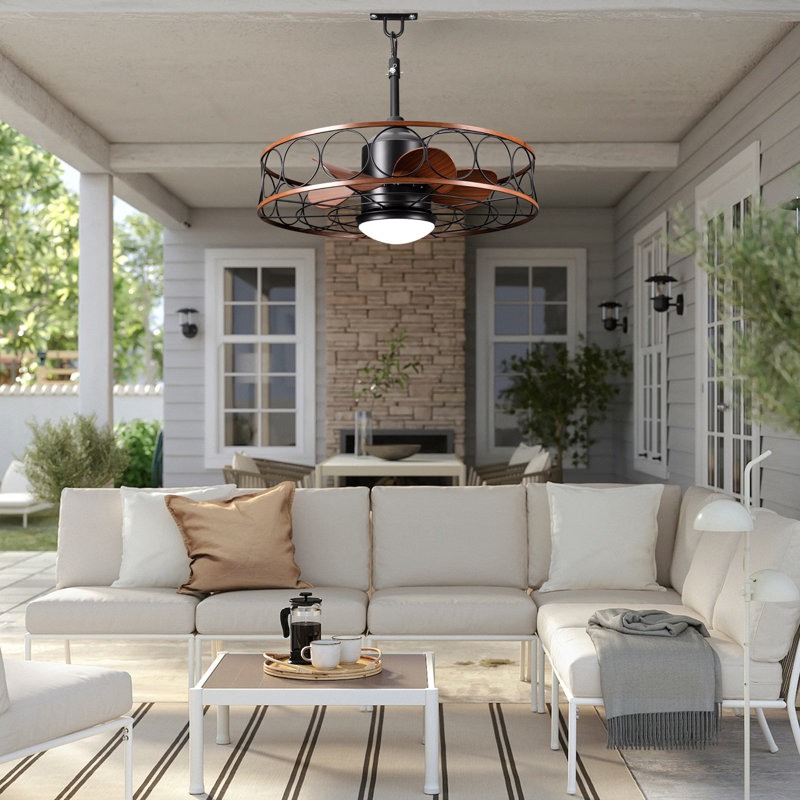 Ventilateur de plafond d'extérieur moderne 23,6 "avec lumières DEL et télécommande, ventilateur de plafond à 6 vitesses