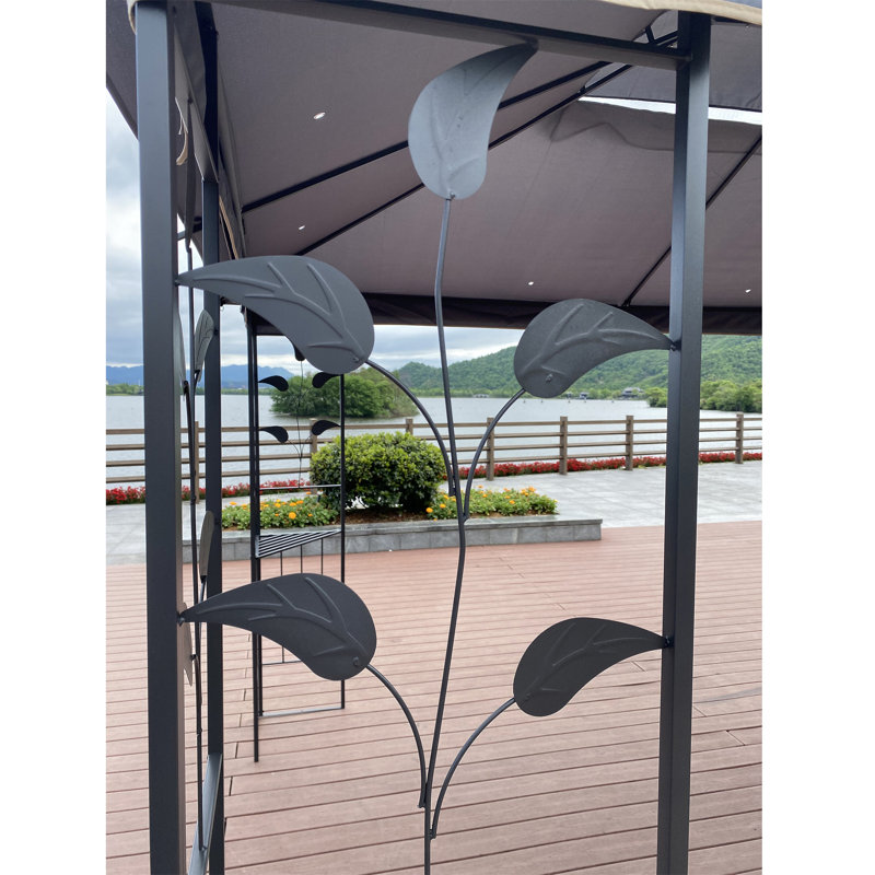 Tente de pavillon de jardin 13x10 avec double toit ventilé et moustiquaire, Gris, Gris