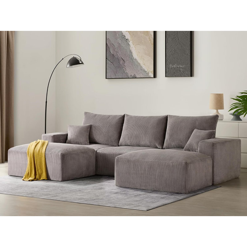 Canapé modulaire sans assemblage de 113 po Boneless, Velours côtelé gris