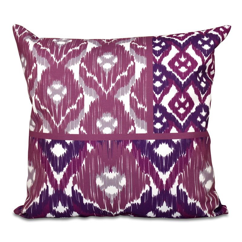 Happy Hippy Ikat Reversible Throw Pillow, 16" H x 16" W, Purple