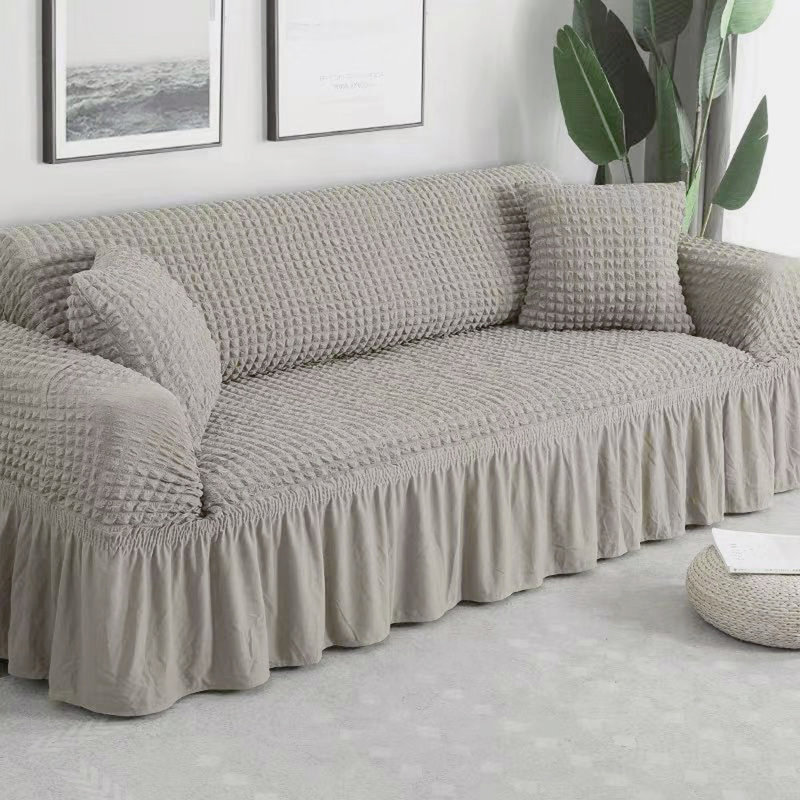 Polyester Blend Box Cushion Sofa Slipcover, Gray Polyester Blend, 25" H x 118" W x 18" D