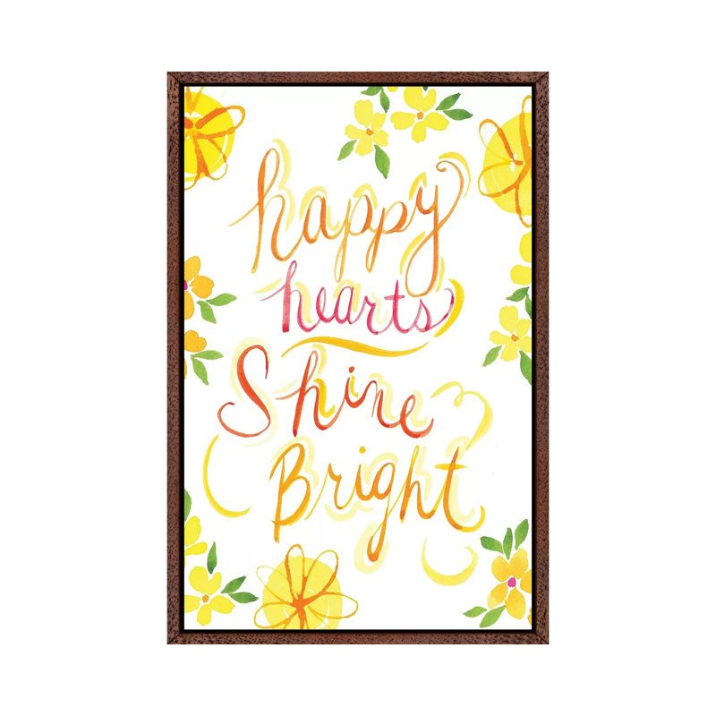 Happy Hearts Shine Bright - Print on Canvas, Classic Brown Wood Floater Framed, 66.04cm H x 45.72cm W x 3.81cm D