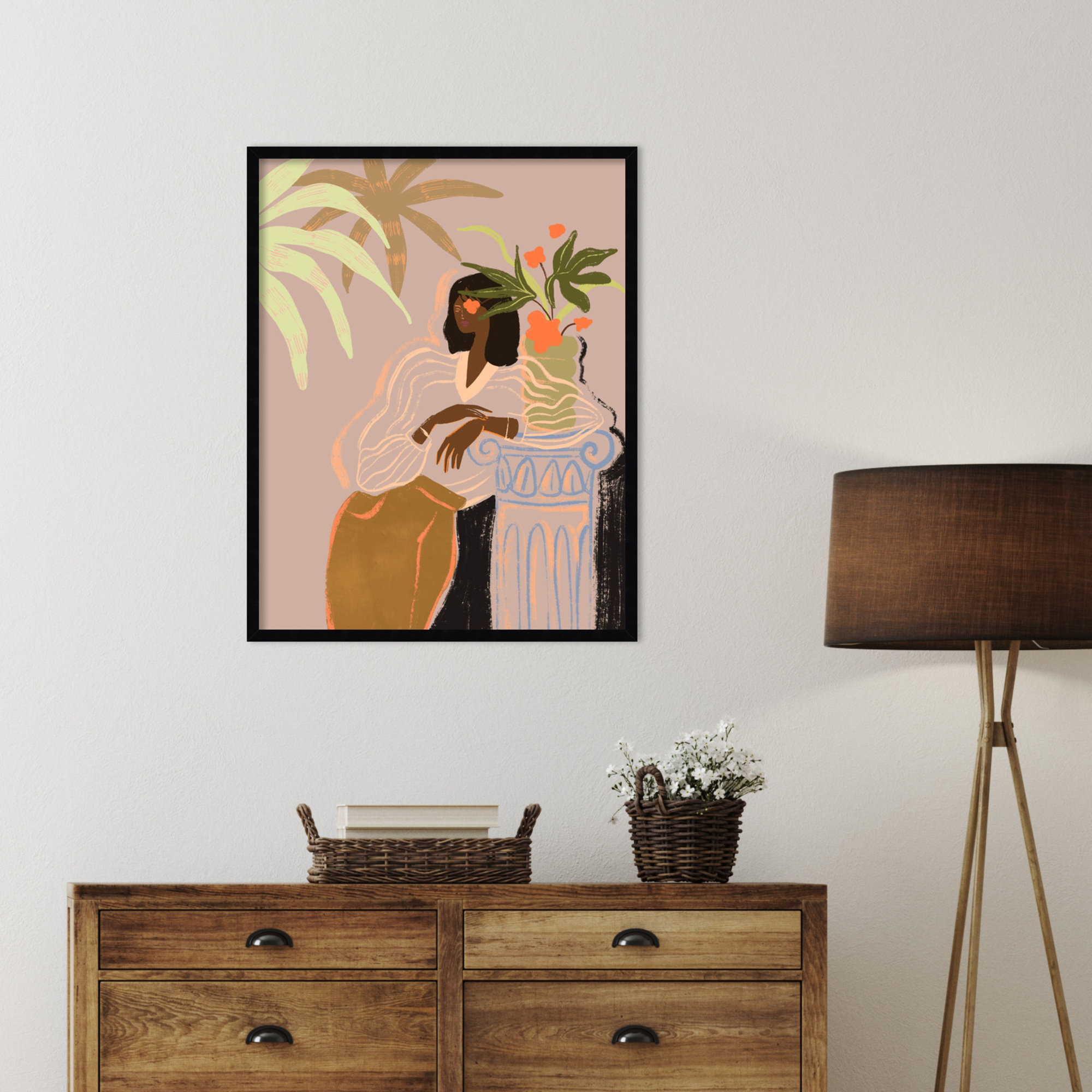 Lady in Waiting by Arty Guava Wood Framed Wall Art Print, 33" H x 26" W, Black