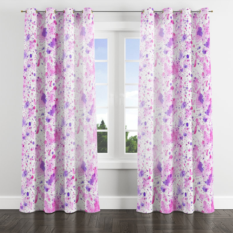 Rideaux de fenêtre Modern - Rideau à œillets rose et mauve à motif abstrait - 1 panneau, L 52 po x L 63 po, Œillets dorés