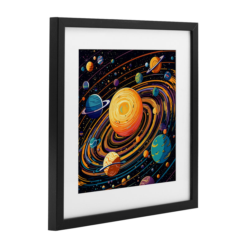 Planète planète, reproduction en spirale sous verre, design by Creative Studio, H 13 po x l 13 po, Cadre noir minuit