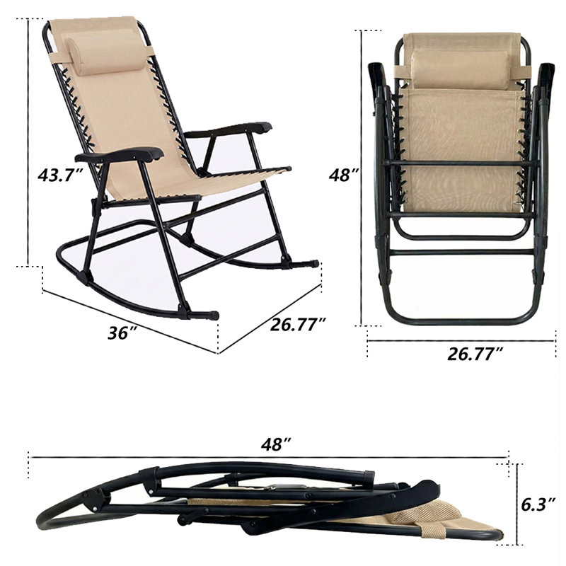 Set of 2 Outdoor Lounge Chair with Adjustable Headrest, Folding Patio Recliner Chair with Breathable Fabric and Steel Frame