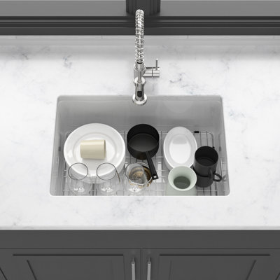 18 - Inch Wide White Single Bowl Kitchen Sink 30" Long And 10" Deep, Undermount Or Top Mount, Scratch Proof Porcelain 30"X18"X10", Dual Mount For Easy Installation, Glaze, Comes With Accessories