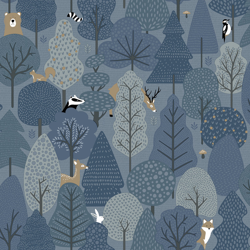 Rouleau de papier peint L 33 pi x l 20,9 po Watts Quillen Forest, Indigo